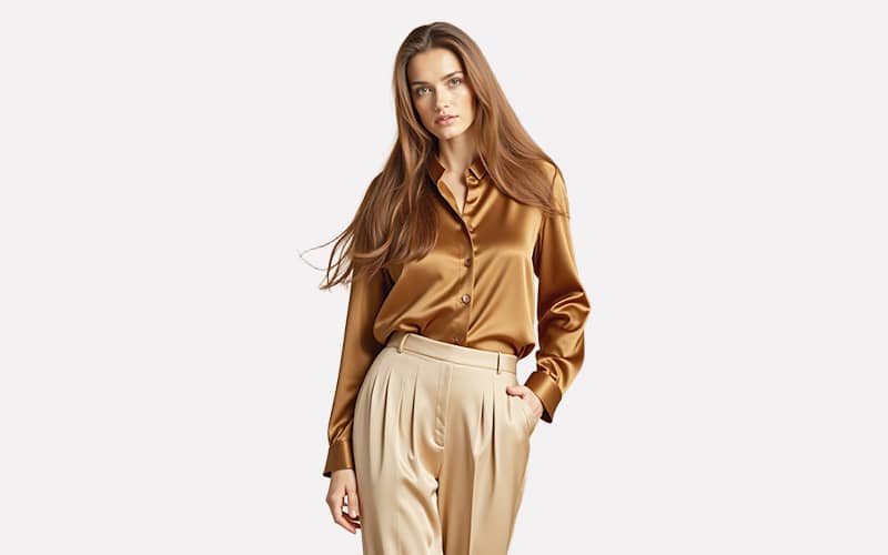 Variety of custom silk shirts displayed flat on a clean surface, ideal for silk clothing manufacturers