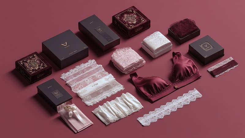 Custom silk bras and panties with embroidered logos and luxury packaging, demonstrating Silkua’s OEM and ODM silk lingerie solutions for global B2B clients