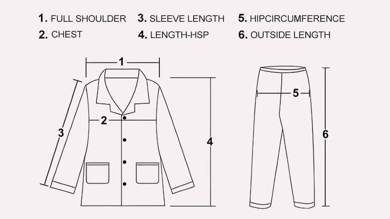 Flat-lay diagram showing how to measure chest, waist (relaxed/stretched), hip, shoulder, sleeve, and robe length for silk sleepwear and silk robes, optimized for size charts by Silk Clothing Manufacturers.