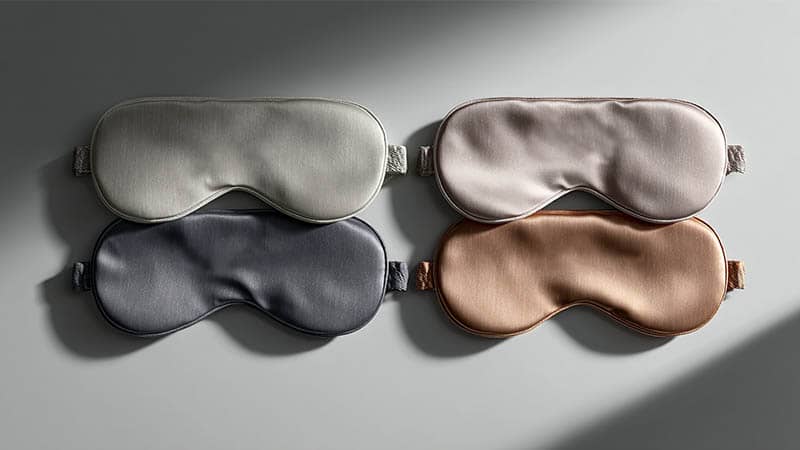 Silk eye mask with 3D nose wing, dark inner lining, blackout test comparison of mulberry silk vs bamboo fiber vs PP cotton