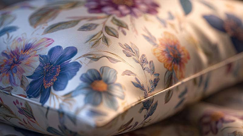 High-resolution digital printing on luxury silk pillowcase with floral design