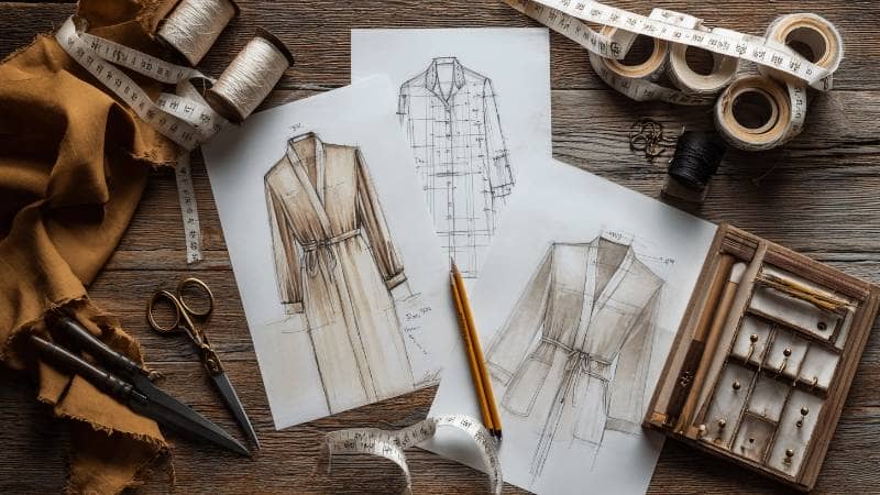 Fashion designer desk with silk robe size chart and grading standards for private label silk robes