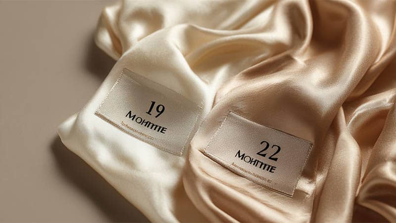Close-up of 19 vs 22 momme silk pillowcases showing fabric drape and smooth surface for hair and skin
