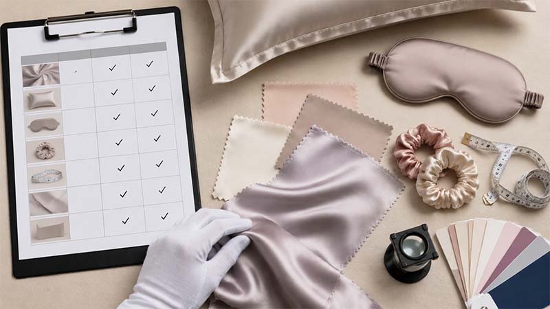 Silk product quality control checklist for fabric inspection, stitching, color consistency, and final inspection