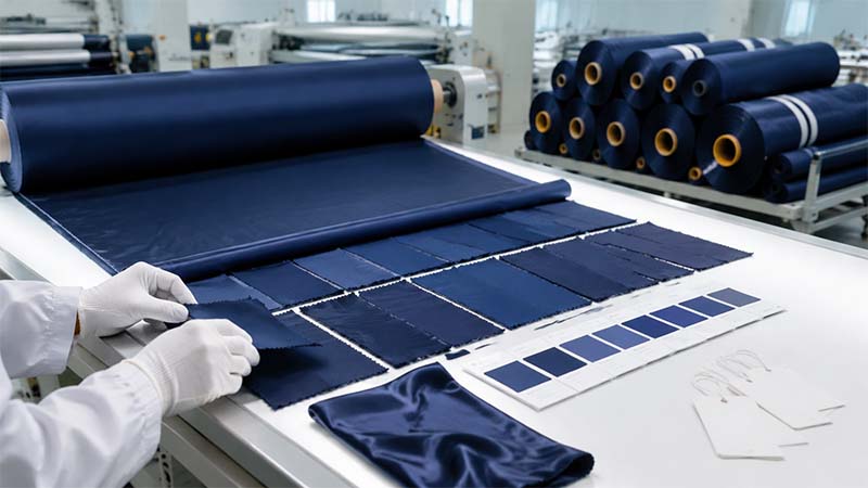 Bulk silk dye lot shade inspection before fabric cutting
